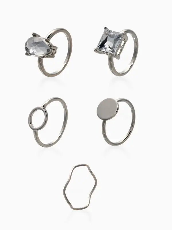 Набор колец 5 шт "Новый стиль" кристалл, размер МИКС, цвет белый в серебре