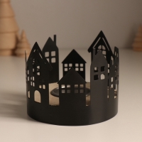 Подсвечник металл, дерево на 1 свечу "Домики" d=4 см 10х10х8,5 см