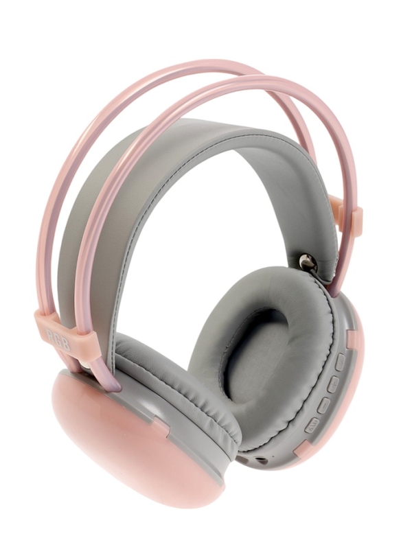 Наушники полноразмерные Mybit W-33, RGB подсветка, BT5.3, 800 мАч, Type-C, розовые