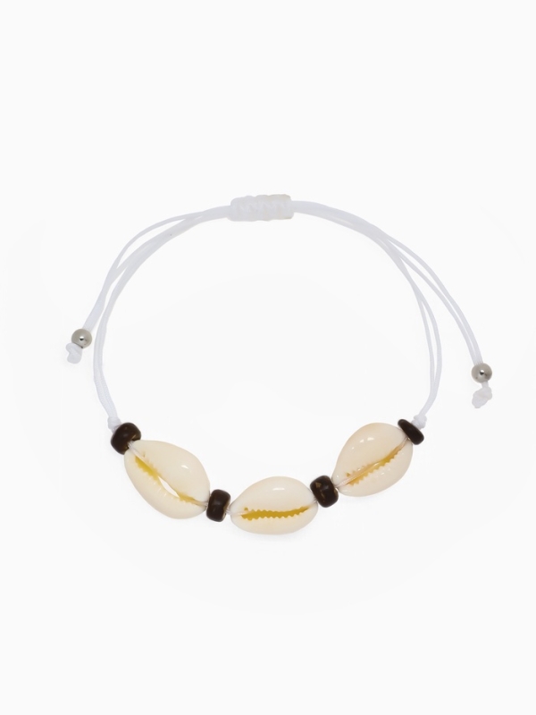 Браслет &laquo;Ракушка&raquo; на нити, кокос, белый в серебре