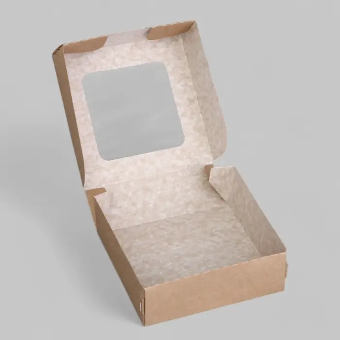 Коробка складная, с окном, крафтовая, 11.5&times;11.5&times;4 см