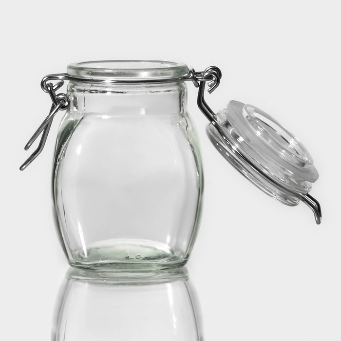 Банка для хранения сыпучих Доляна &laquo;Овал&raquo;, 100 мл, 5.5&times;9 см, с бугельным замком, стекло