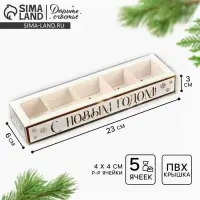 Коробка под 5 конфет с ячейками &laquo;Золотые снежинки&raquo;, 6 х 23 х 3 см