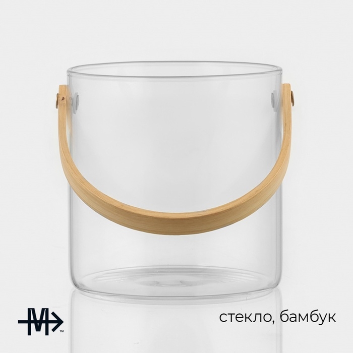 Ведро для льда Magistro &laquo;Каиллин&raquo;, 1,5 л, d=13 см, стекло, бамбуковая ручка, прозрчное