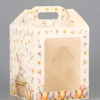 Коробка подарочная пасхальная с окном, с фронтальной загрузкой &laquo;Кролик в корзинке&raquo; 15&times;15&times;18 см