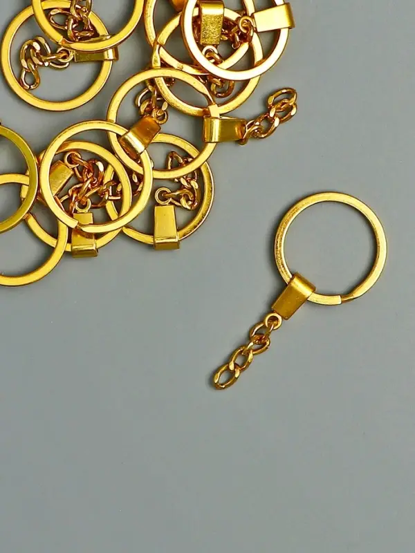 Основа для брелока кольцо металл с плоским креплением золото 3х6 см