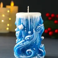 Свеча новогодняя столбик "Волшебство" синий