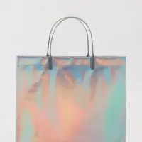 Пакет подарочный ПВХ, голография, серебро, пластиковая ручка, 26&times;22.5&times;10 см