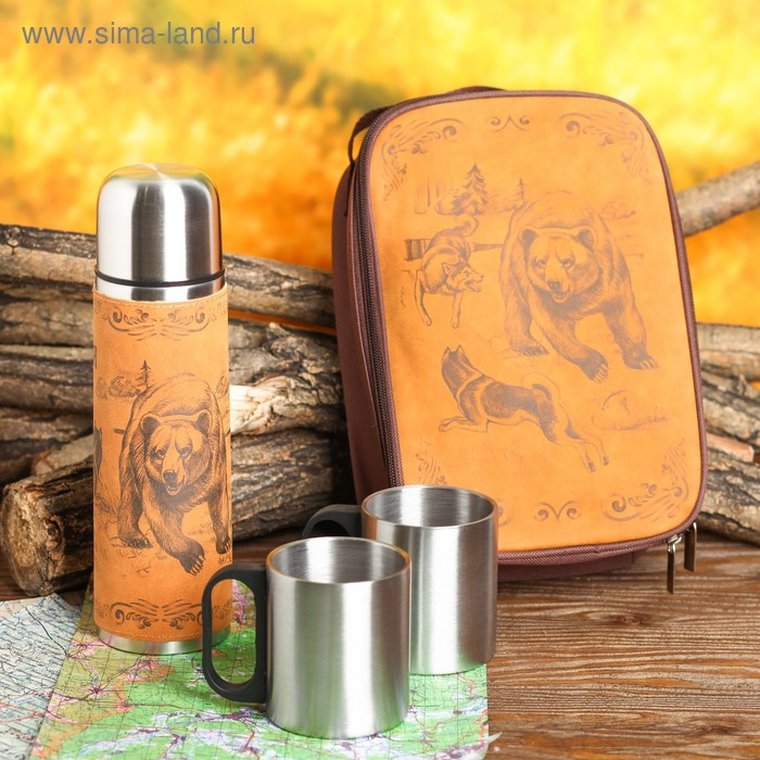 Набор &laquo;Медведь и собаки&raquo;, термос 500 мл, кружка 2 шт