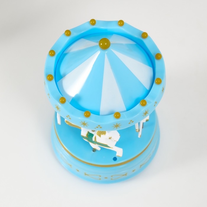 Сувенир музыкальный механический "Карусель 4 лошадки" голубая 9,6х9,6х15,5 см