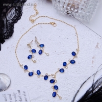 Набор 2 предмета: серьги, колье &laquo;Изумление&raquo; цветение, цвет сине-белый в золоте, 42 см