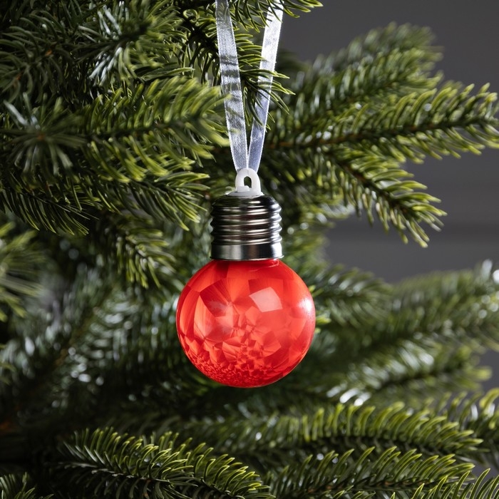 Елочный шар &laquo;Зимний узор красный&raquo; d=5 см, 1 LED, AG13x3 (в комплекте), свечение тёплое белое