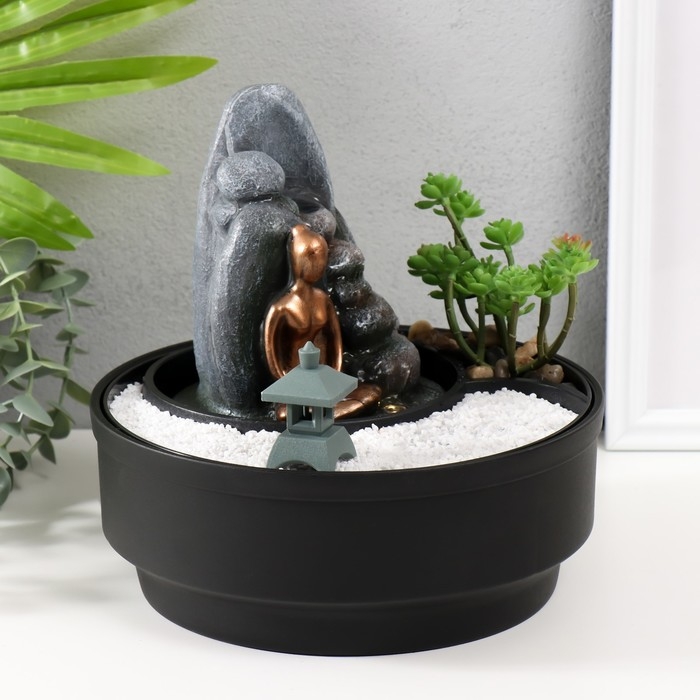 Фонтан настольный от сети, подсветка Фонтан настольный от сети, подсветка "Сад камней" 21х21х21 см