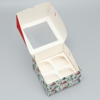 Коробка складная на 4 капкейка с окном &laquo;С Новым годом!&raquo;, 16 х 16 х 10 см, Новый год