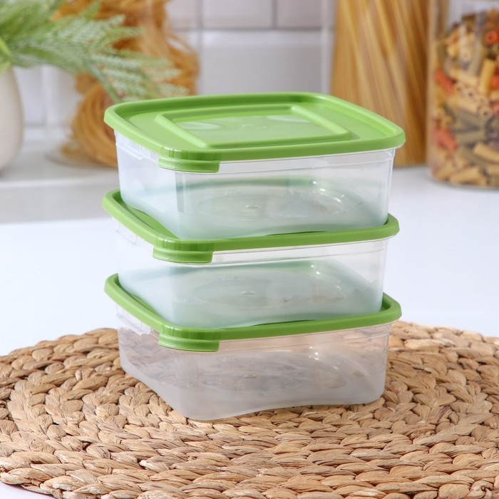 Набор пищевых контейнеров &laquo;Каскад&raquo;, 14&times;14&times;5,5 см, 700 мл, 3 шт, прозрачные, крышки микс