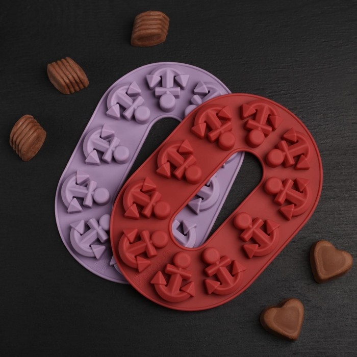 Форма для шоколада Доляна &laquo;Якорь&raquo;, силикон, 20,5&times;13,5&times;1 см, 10 ячеек, цвет МИКС