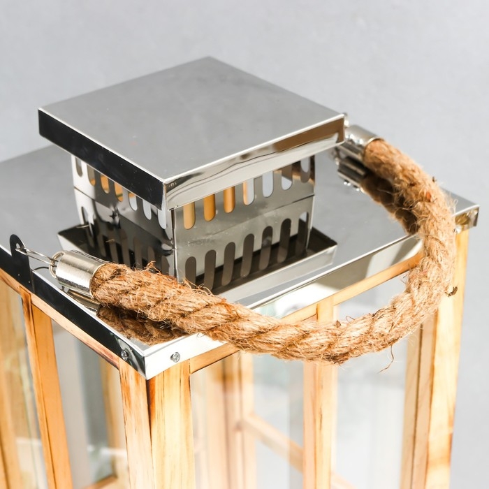 Подсвечник дерево "Фонарь - большие окна" коричневый набор 2 шт 30х13х13; 49х18,5х18,5 см