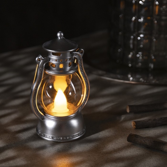 Светодиодная фигура &laquo;Серебристый фонарь&raquo; 8 &times; 12 &times; 6 см, пластик, батарейки AG13х3 (в комплекте), свечение тёплое белое