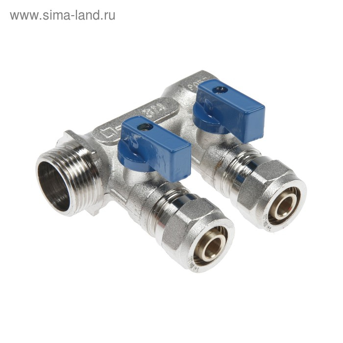 Коллектор Коллектор "СТМ", 3/4"х16 мм, 2 выхода, с шаровыми кранами, для м/п труб, никелированный