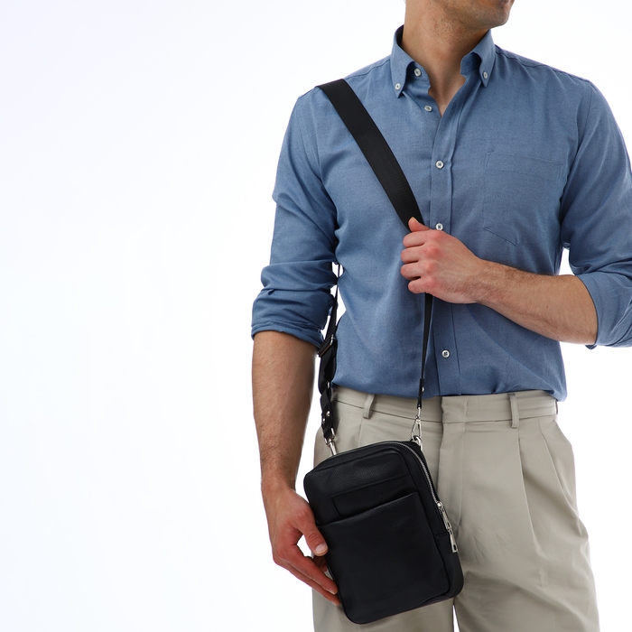 Сумка мужская через плечо TEXTURA, искусственная кожа, цвет чёрный