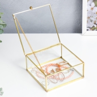Шкатулка стекло с металлическим каркасом "Квадрат с гранями" золото 5х12х12 см Шкатулка стекло с металлическим каркасом "Квадрат с гранями" золото 5х12х12 см