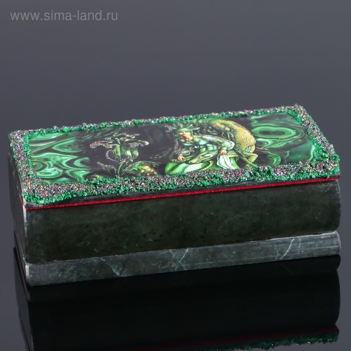 Ларец "Хозяйка медной горы" 15х7х5,5 см, натуральный камень, змеевик