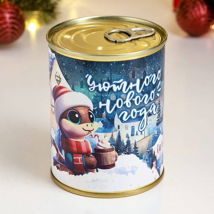 Новый год. Символ 2025. Набор в консервной банке "Уютного года" змея мыло + мочалка