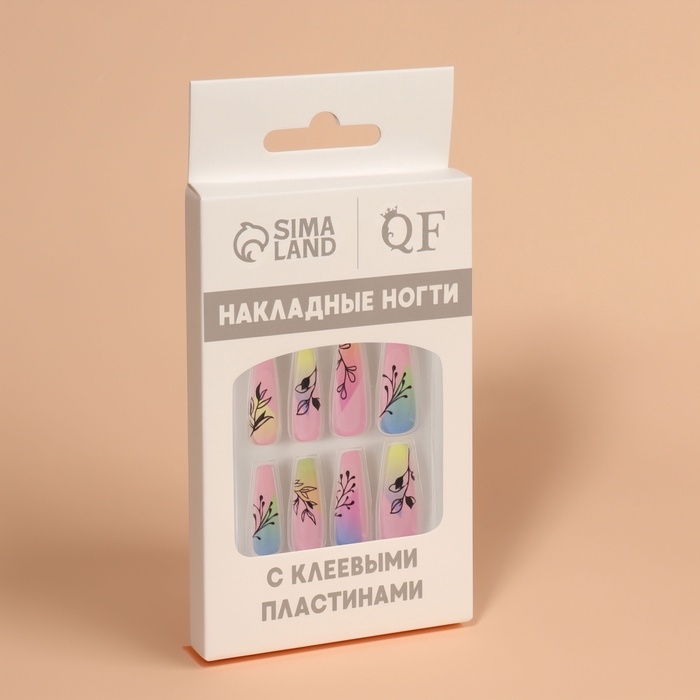 Накладные ногти &laquo;Веточки&raquo;, 12 шт, с клеевыми пластинами, форма балерина, разноцветные