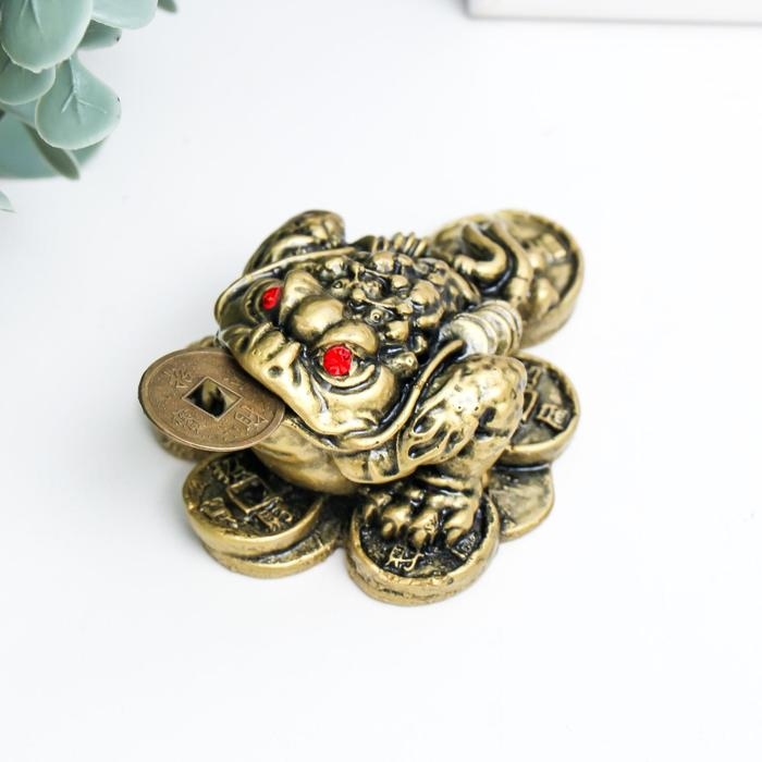 Нэцкэ бронза "Жаба на монетах" 4 х 7 х 5,5 см