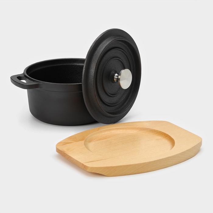 Кастрюля чугунная с крышкой Magma &laquo;Хотан&raquo;, 750 мл, 18,6&times;14&times;7 см, индукция, цвет чёрный