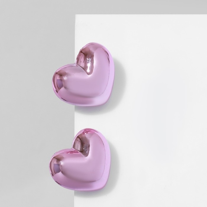 Серьги металл &laquo;Сердце&raquo; пухлое, цвет розовый