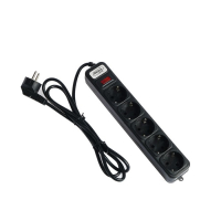 Сетевой фильтр Luazon Lighting, 5 розеток, 1.8 м, 2200 Вт, 3 х 0.75 мм2, 10 А, 220 В, черный