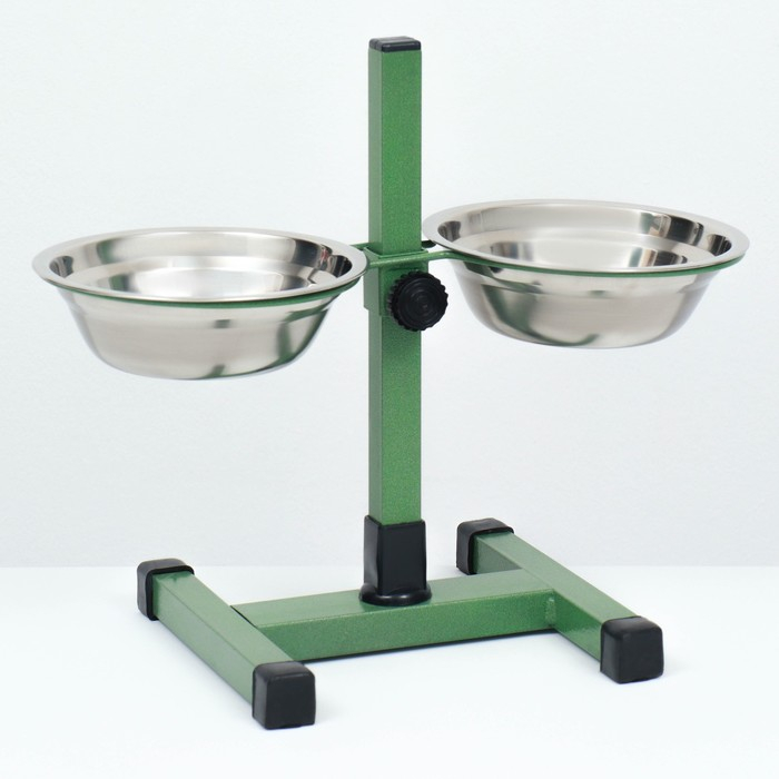 Подставка с мисками, 2 х 500 мл, высота 30 см, разборная, зелёная Подставка с мисками, 2 х 500 мл, высота 30 см, разборная, зелёная