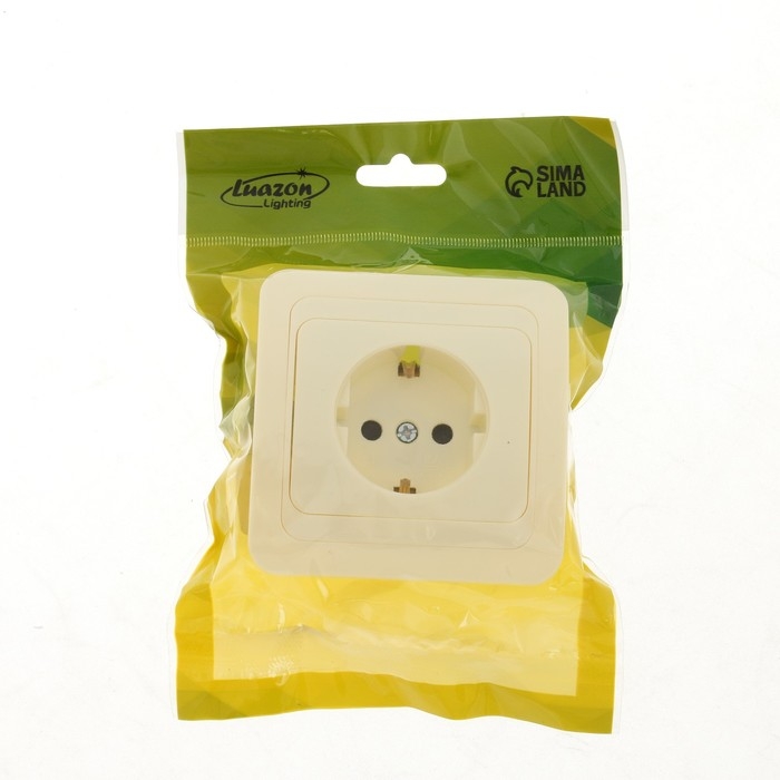 Розетка одноместная со шторкой Luazon Lighting "Орион", 16 А, скрытая, с з/к, бежевая