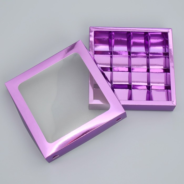 Коробка для конфет, кондитерская упаковка, 16 ячеек &laquo;Фиалка&raquo;, 18.9 х 18.9 х 3.8 см