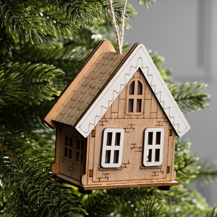 Подвеска световая "Бежевый домик", 10.5х5.5х11 см, 1 LED, AG10x3 (в компл.), свечение тёплое белое