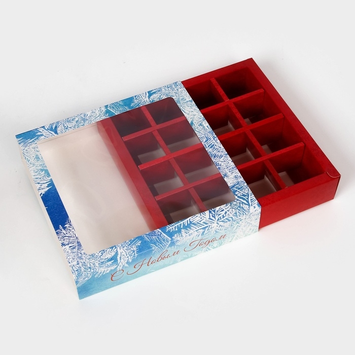 Новый год. Коробка под 16 конфет Новый год. Коробка под 16 конфет "Снегири", 17,7х17,7х3,8 см, кондитерская упаковка