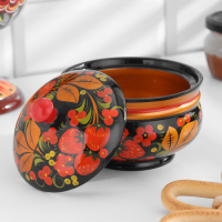 Сахарница дерево хохлома &laquo;Ягодка&raquo;, 11&times;12 см, МИКС