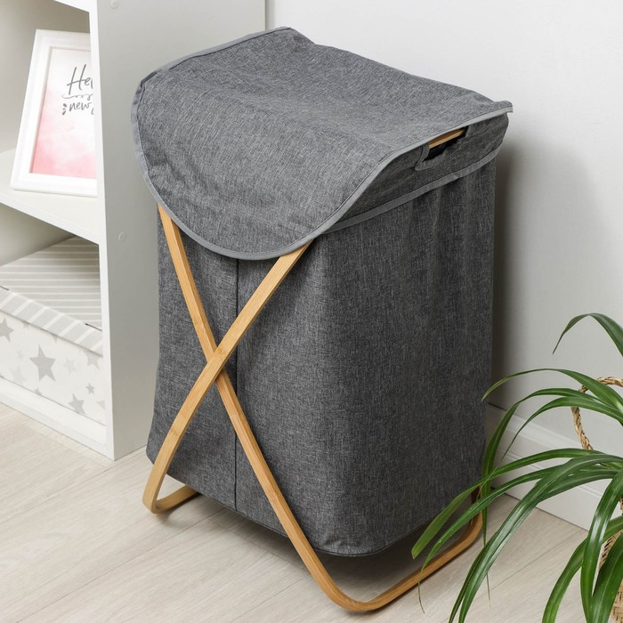 Корзина для белья Доляна &laquo;Лён&raquo;, с крышкой, 37&times;43&times;66 см, цвет серый