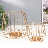 Подсвечник металл "Лофт. Каркас" золото набор 2 шт 10х10х10 15х16,5х16,5 см