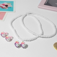 Набор детский 4 предмета: клипсы, бусы, браслет, кольцо «Единорожка», цветной Набор детский 4 предмета: клипсы, бусы, браслет, кольцо «Единорожка», цветной