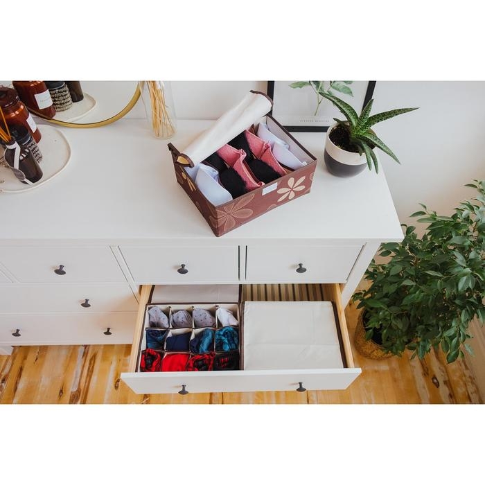 Набор органайзеров для хранения белья с крышкой &laquo;Листочки&raquo;, 3 шт, 32&times;24&times;12 см, цвет коричневый