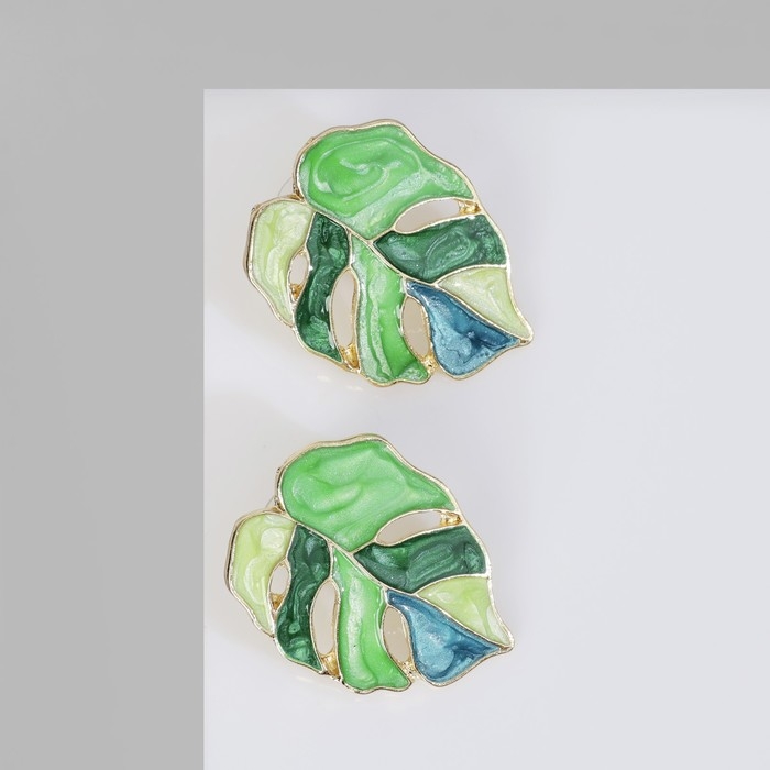 Серьги эмаль &laquo;Листья&raquo; монстеры, цвет зелёный в золоте