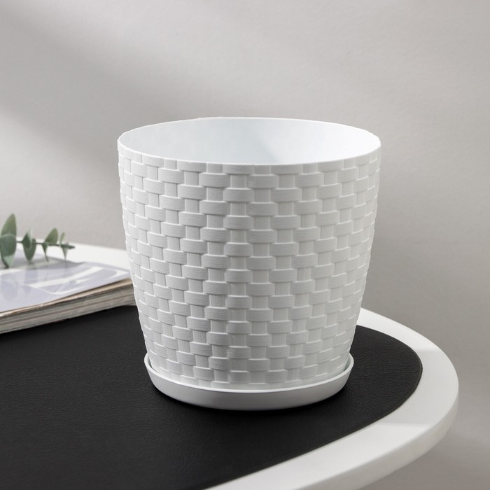 Горшок для цветов с поддоном &laquo;Ротанг&raquo;, 1,2 л, цвет белый