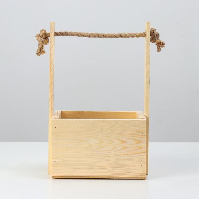 Кашпо деревянное, 15×12×8(25) см Кашпо деревянное, 15×12×8(25) см "С Любовью", ручка верёвка, гравировка