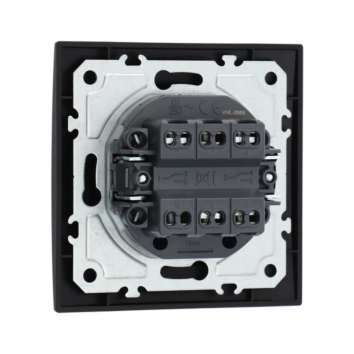 Выключатель проходной TOT Elegant, 10 А, 2 кл., скрытый, черный Выключатель проходной TOT Elegant, 10 А, 2 кл., скрытый, черный