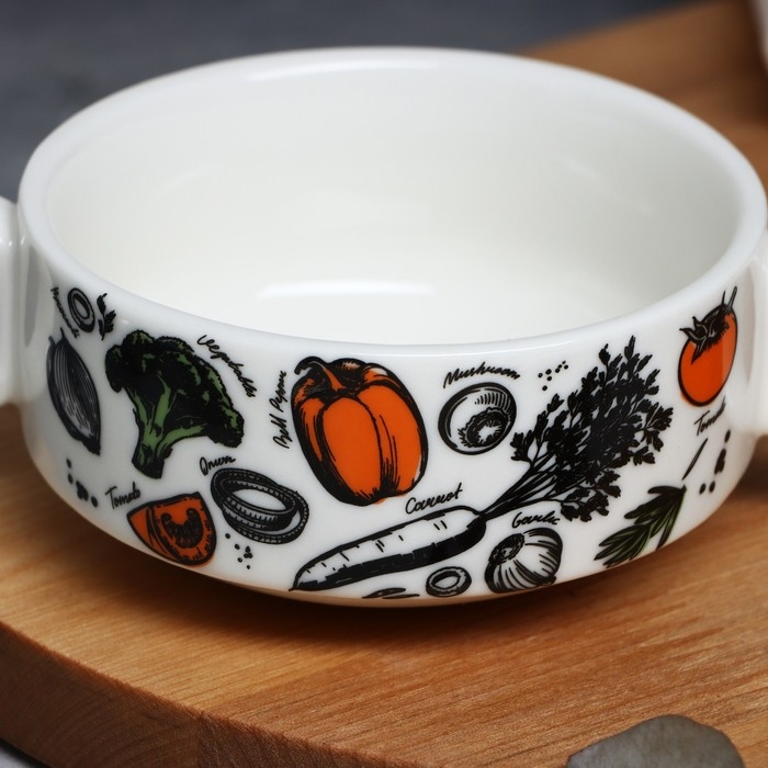 Супница с ручками керамическая &laquo;Овощи&raquo;, 10.5 х 5 см, 220 мл, цвет белый