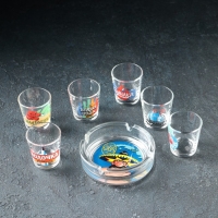 Набор подарочный &laquo;Крепкие напитки&raquo;, стеклянный, 7 предметов: стопка 70 мл, пепельница
