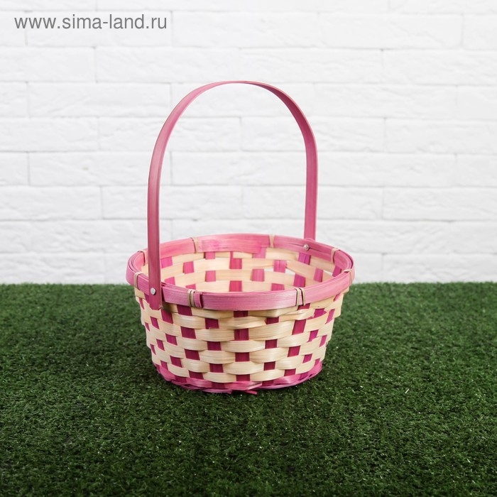 Корзина плетеная, бамбук, 21х21х10/24 см, розовая Корзина плетеная, бамбук, 21х21х10/24 см, розовая