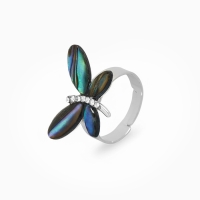 Кольцо безразмерное &laquo;Бабочка&raquo;, галиотис, зелёное в серебре
